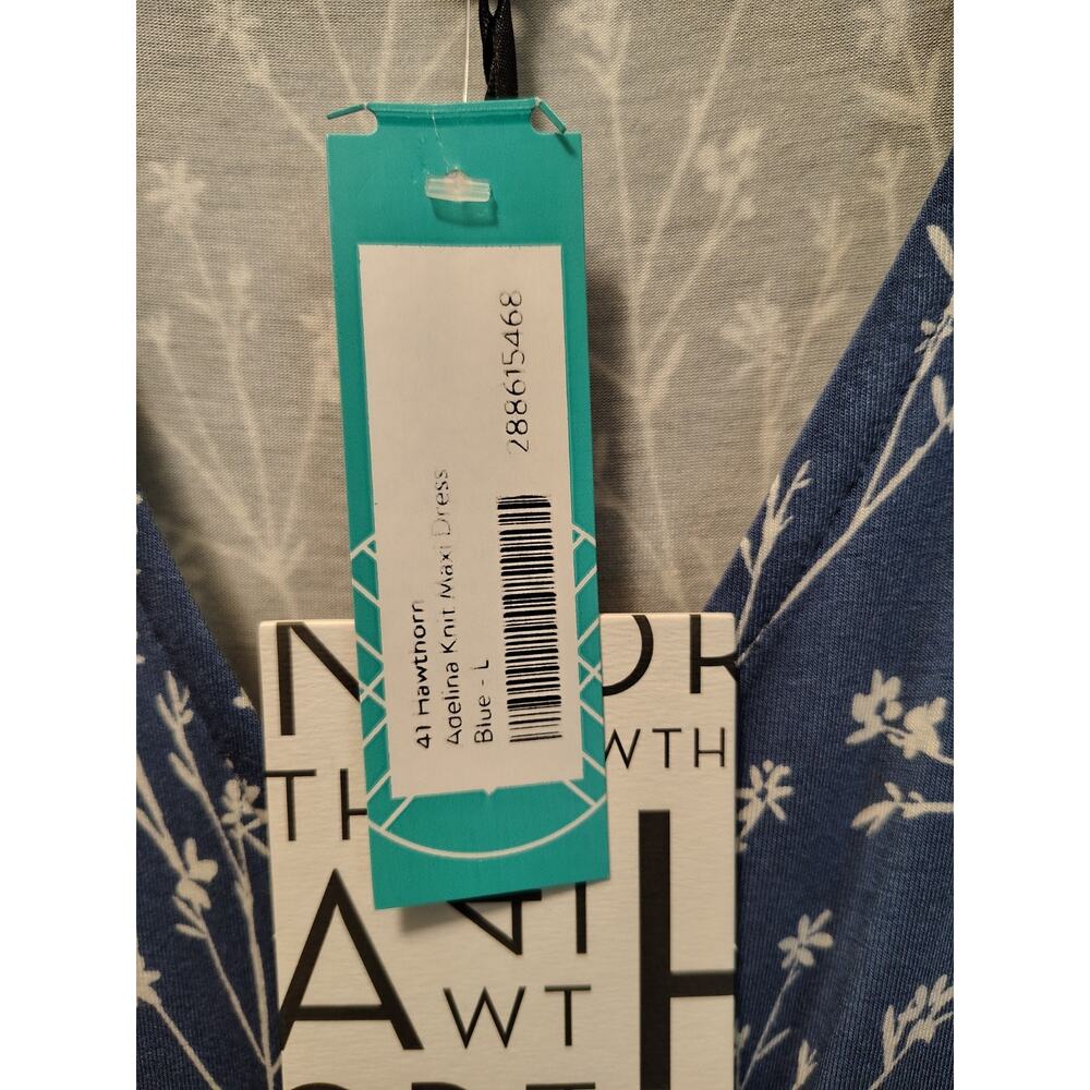 41 Hawthorn Maxi Dress Blue Floral Adelina Sleeveless Elastic Waist V Neck L - Picture 7 of 10